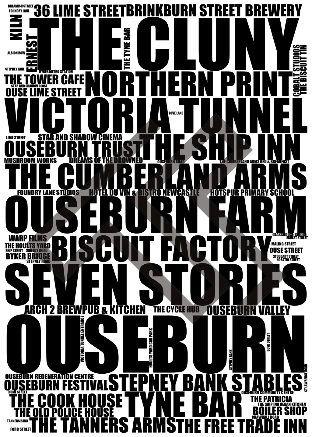 Ouseburn - Premium Typographic Word Cloud Prints, Posters & Gifts