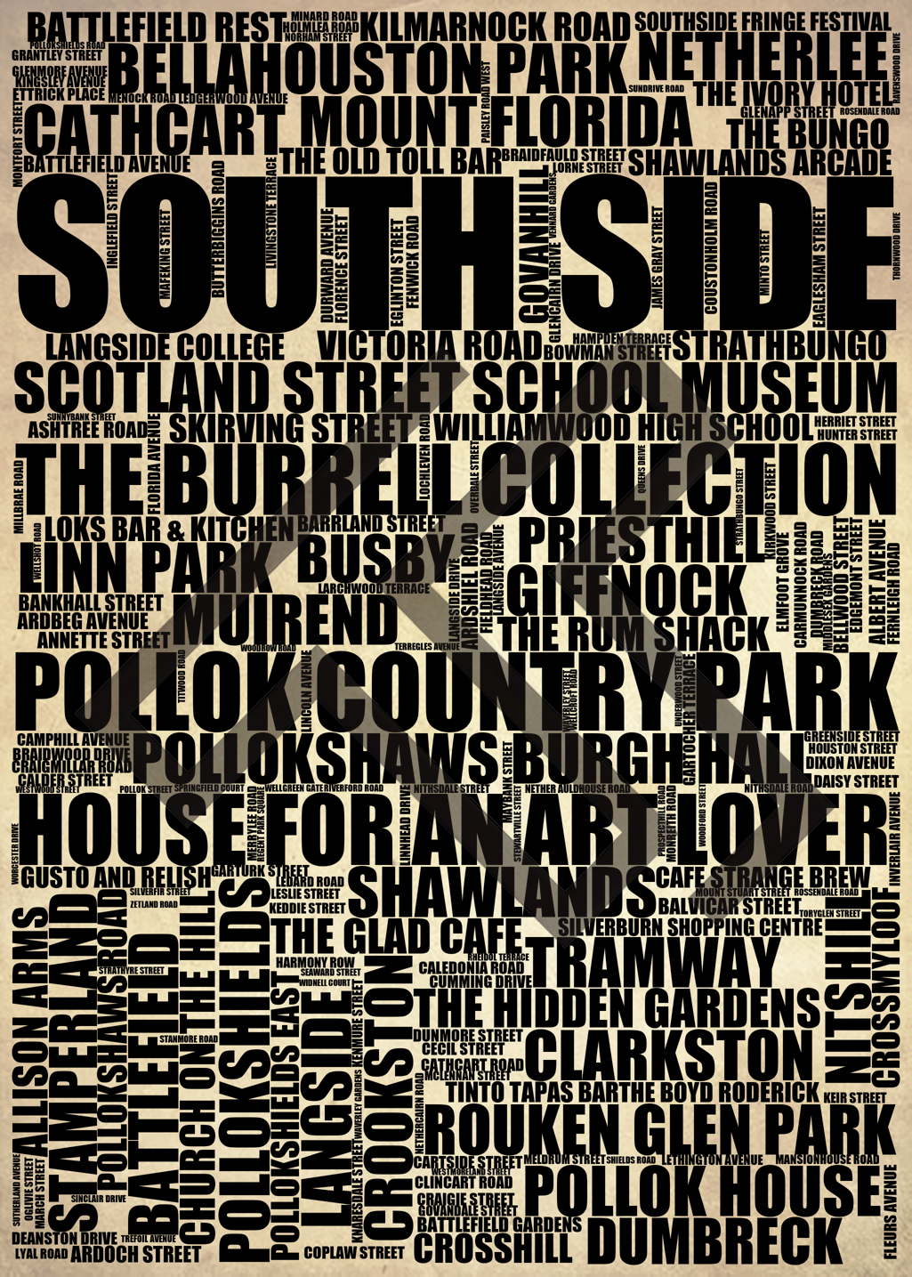 South Side - Premium Typographic Word Cloud Prints, Posters & Gifts