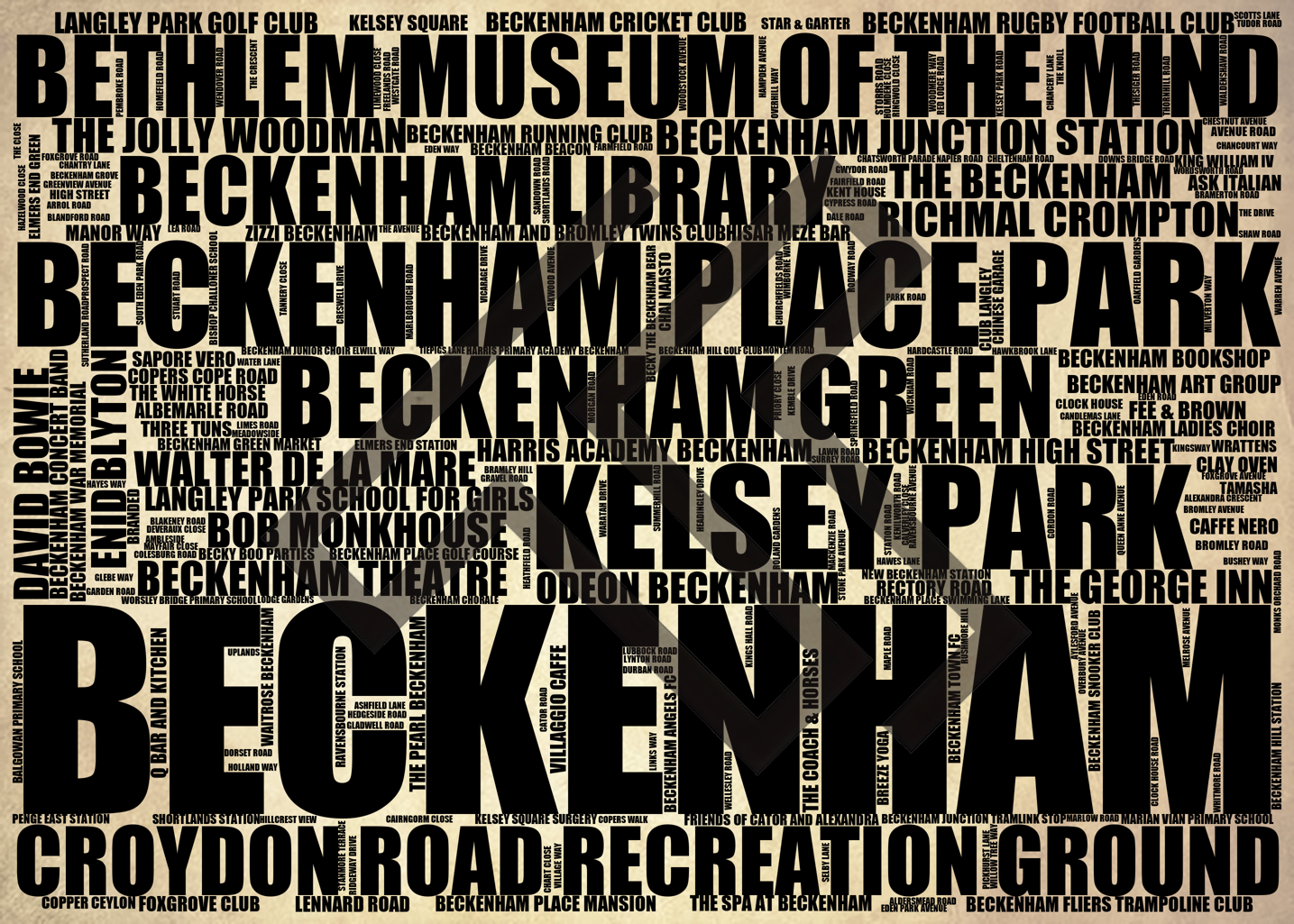 Beckenham - Premium Typographic Word Cloud Prints, Posters & Gifts