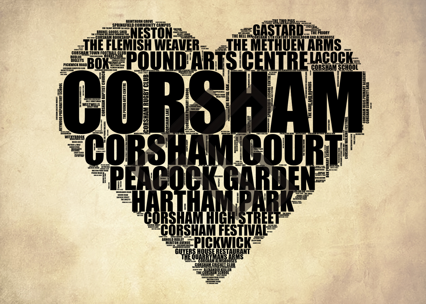 Corsham - Premium Typographic Word Cloud Prints, Posters & Gifts