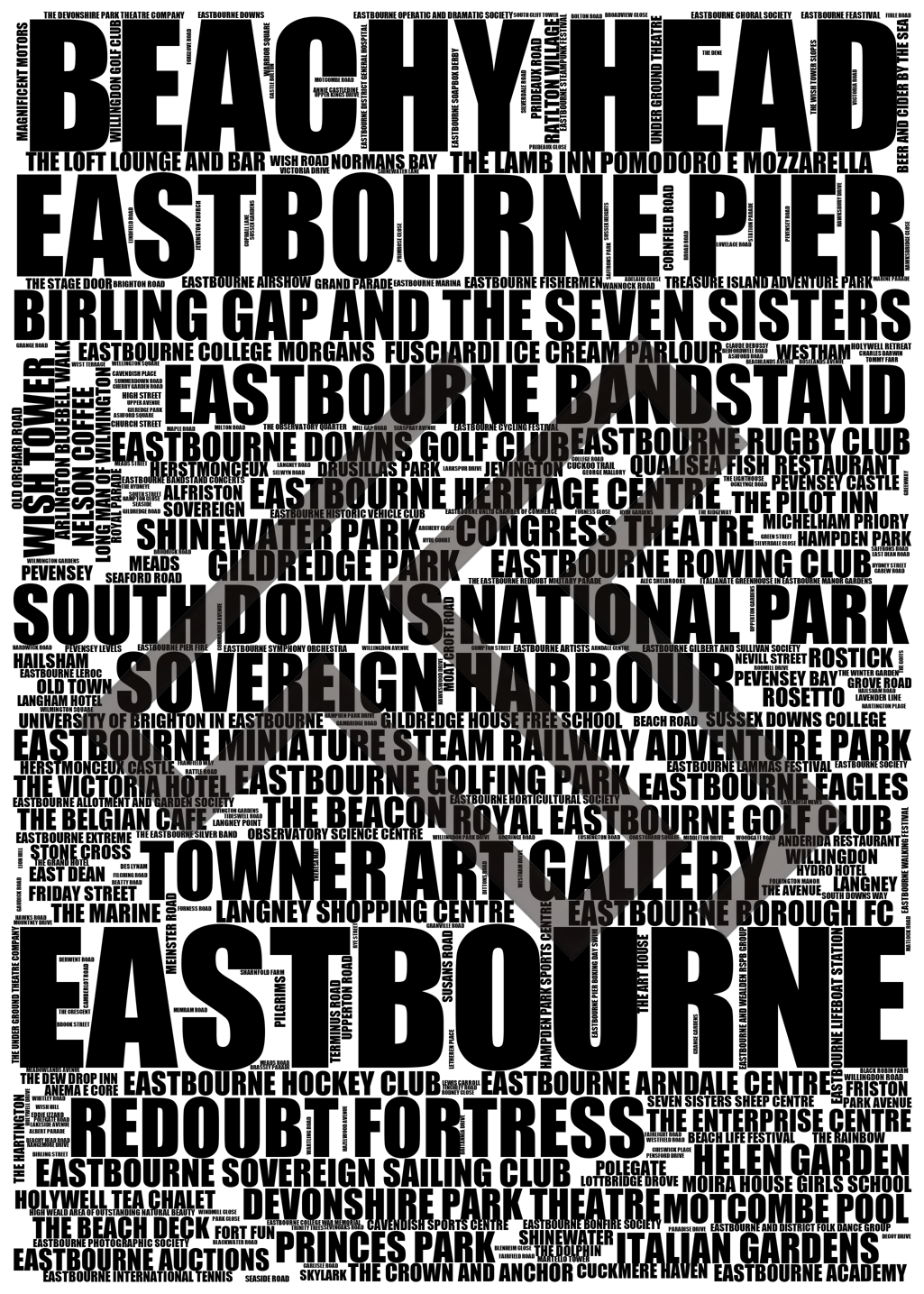 Eastbourne - Premium Typographic Word Cloud Prints, Posters & Gifts