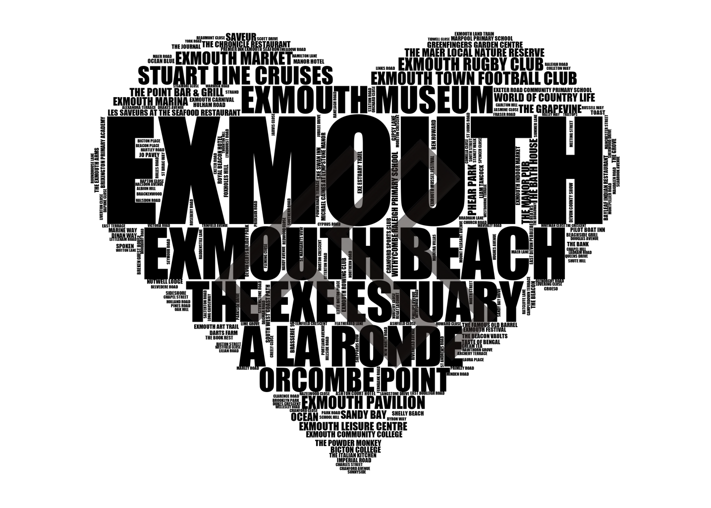 Exmouth - Premium Typographic Word Cloud Prints, Posters & Gifts