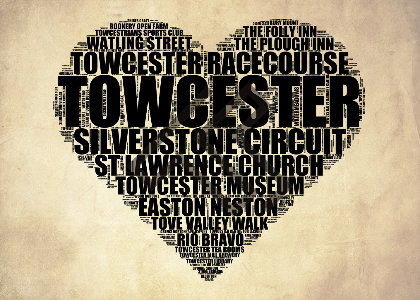 Towcester - Premium Typographic Word Cloud Prints, Posters & Gifts