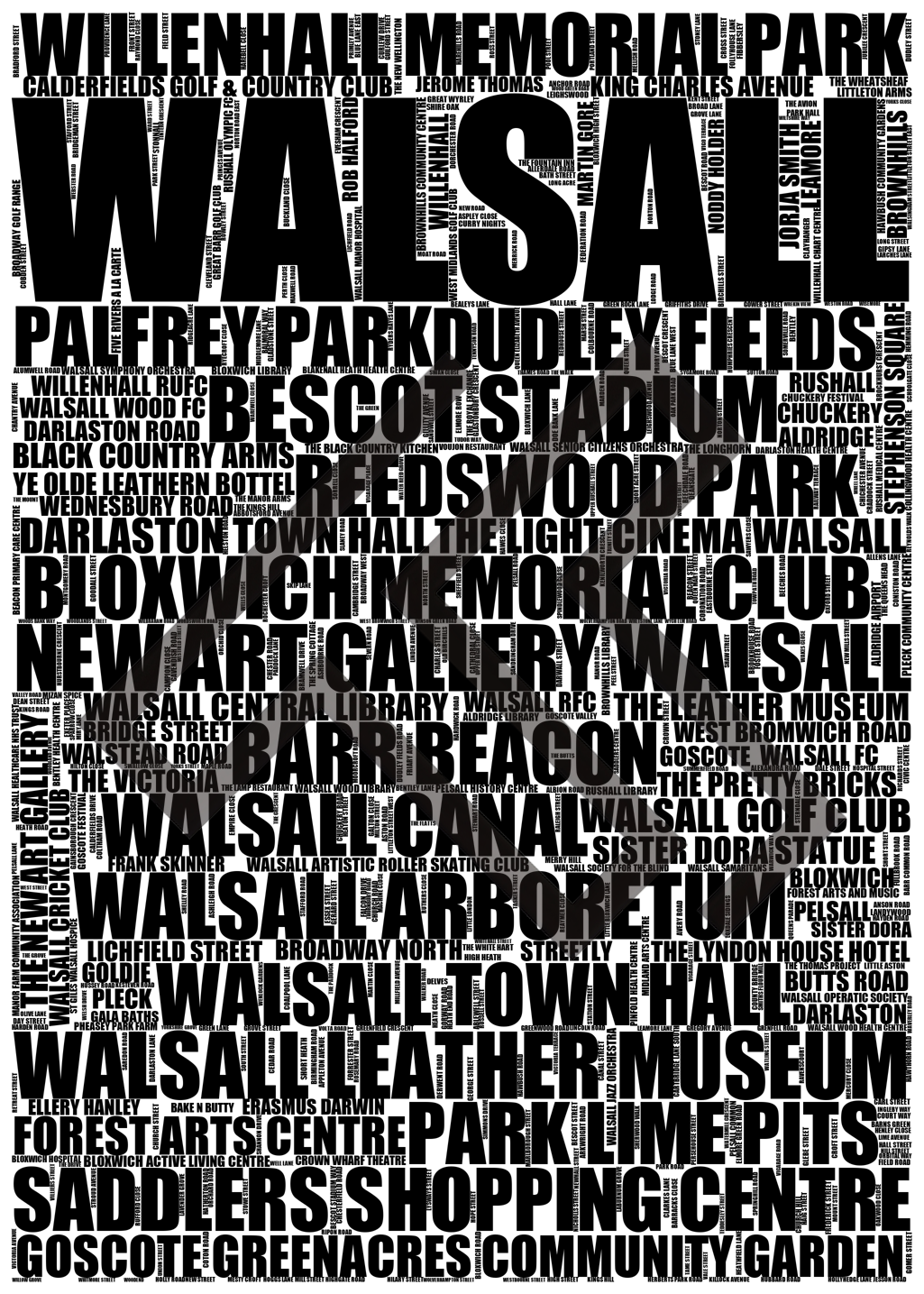 Walsall - Premium Typographic Word Cloud Prints, Posters & Gifts