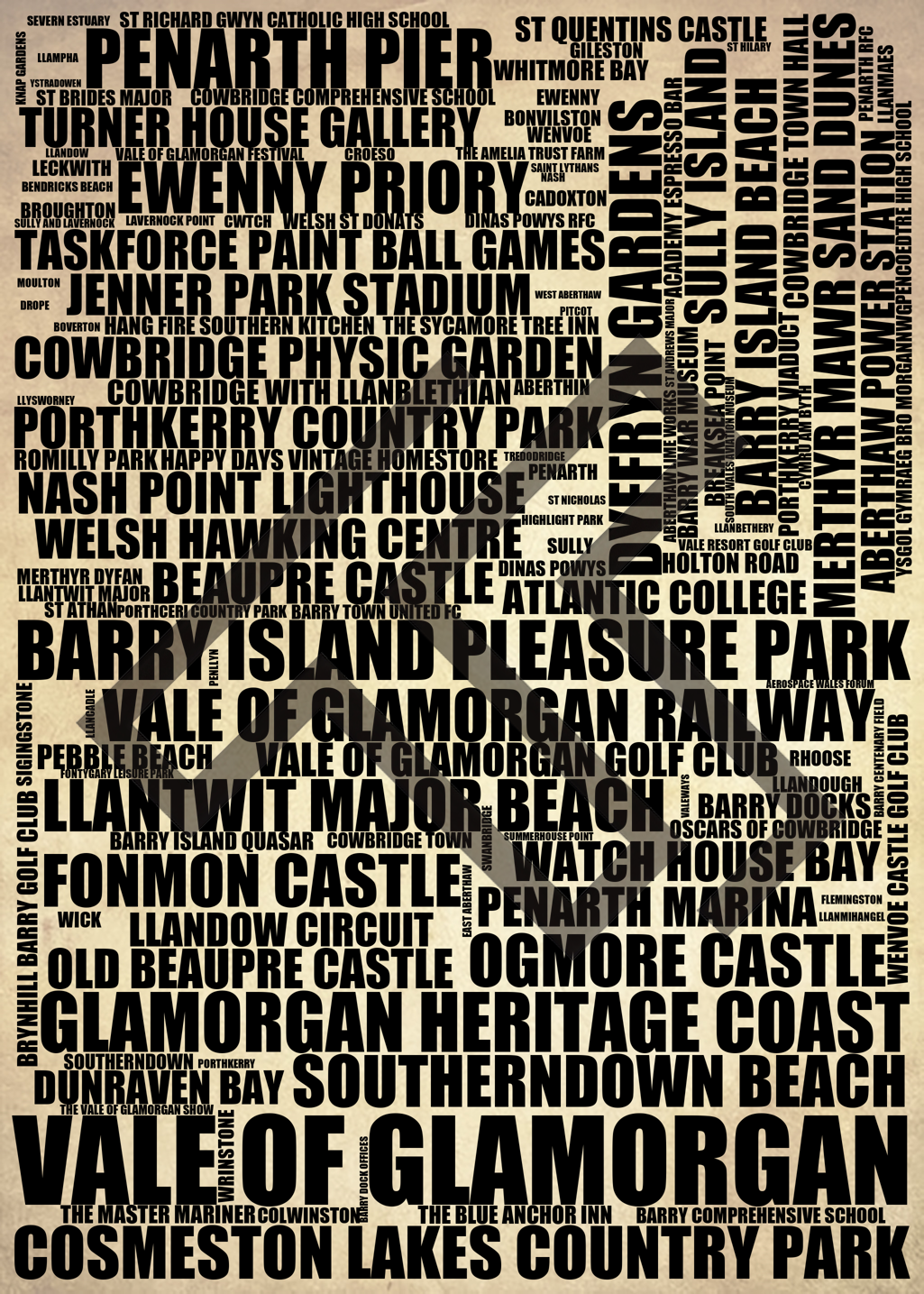 Vale of Glamorgan - Premium Typographic Word Cloud Prints, Posters & Gifts