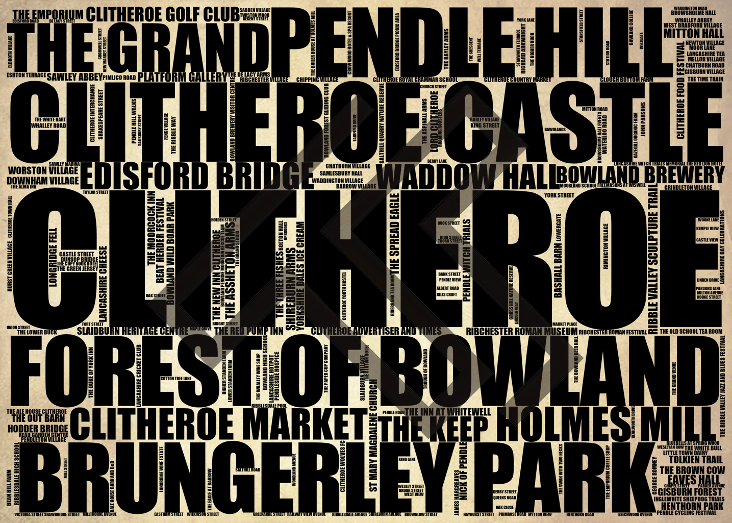 Clitheroe - Premium Typographic Word Cloud Prints, Posters & Gifts