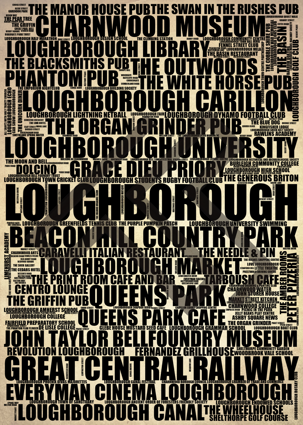 Loughborough - Premium Typographic Word Cloud Prints, Posters & Gifts