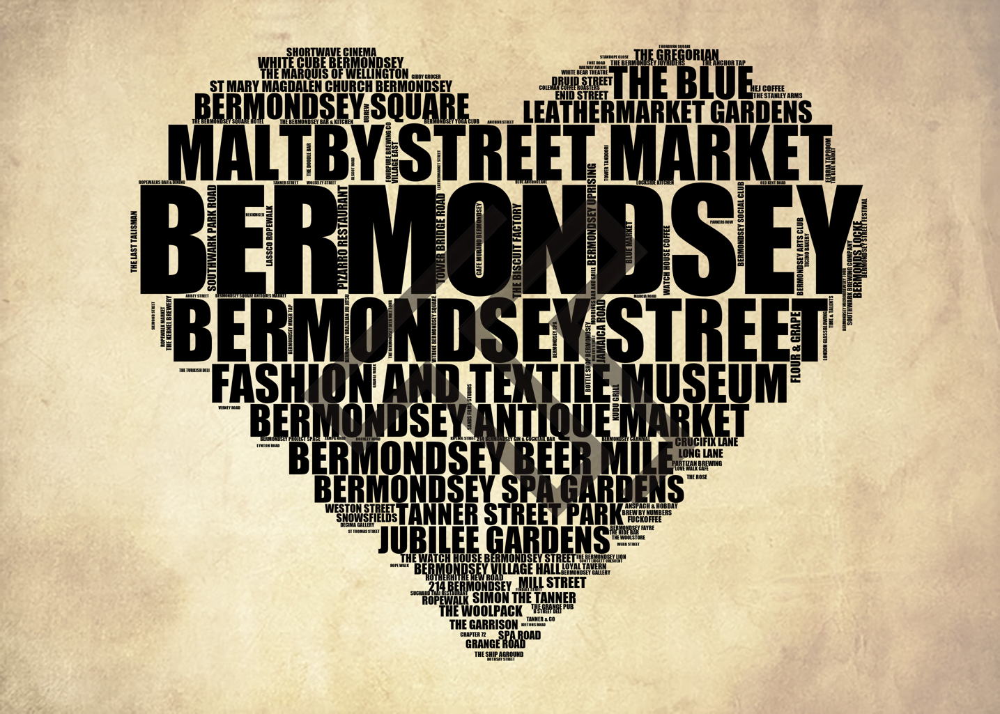 Bermondsey - Premium Typographic Word Cloud Prints, Posters & Gifts