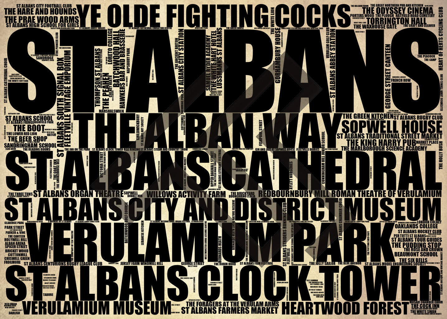 St Albans - Premium Typographic Word Cloud Prints, Posters & Gifts