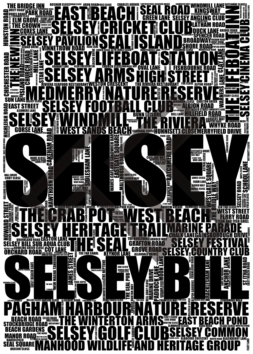 Selsey - Premium Typographic Word Cloud Prints, Posters & Gifts