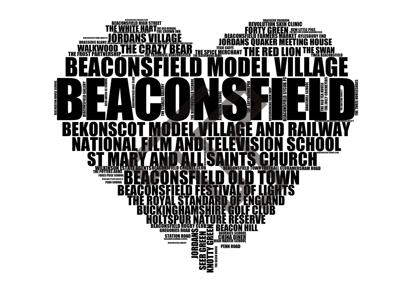 Beaconsfield - Premium Typographic Word Cloud Prints, Posters & Gifts