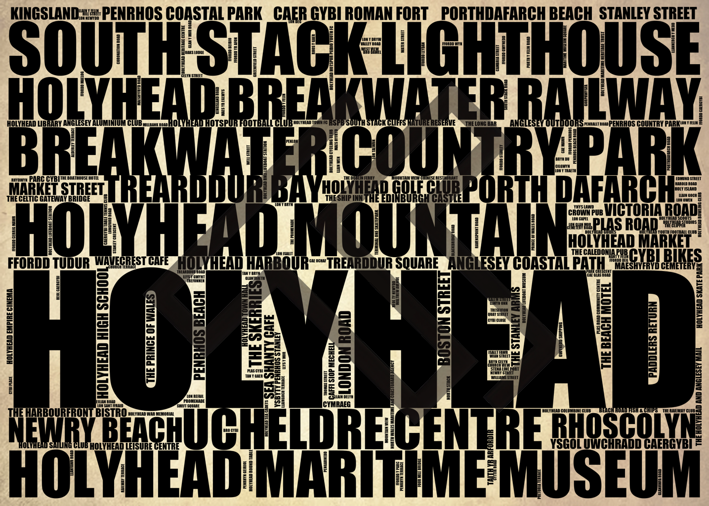 Holyhead - Premium Typographic Word Cloud Prints, Posters & Gifts