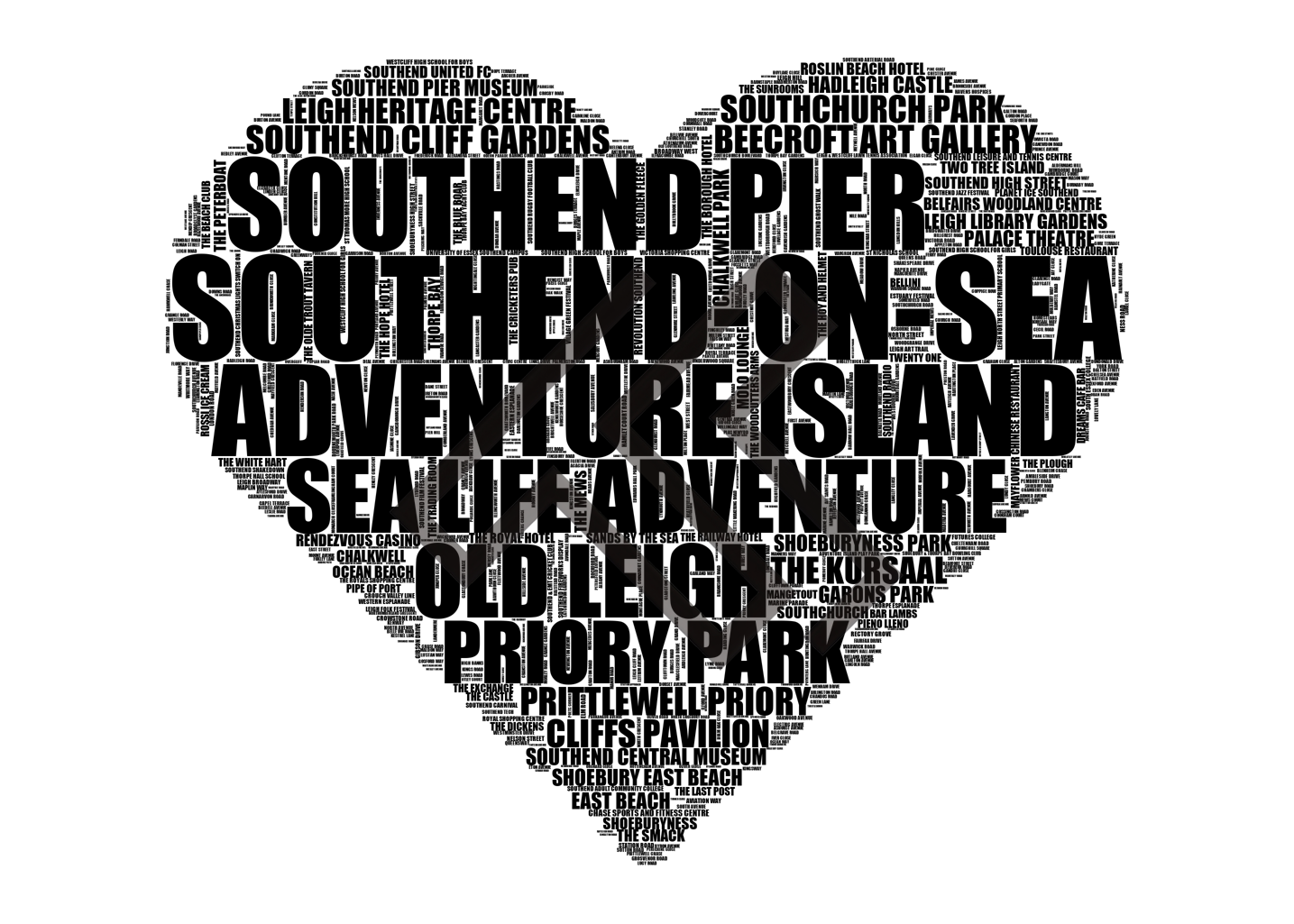 Southend-on-Sea - Premium Typographic Word Cloud Prints, Posters & Gifts