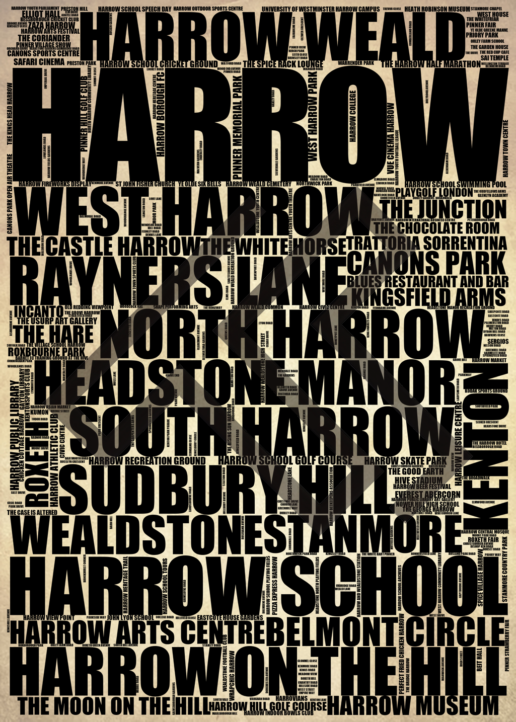 Harrow - Premium Typographic Word Cloud Prints, Posters & Gifts