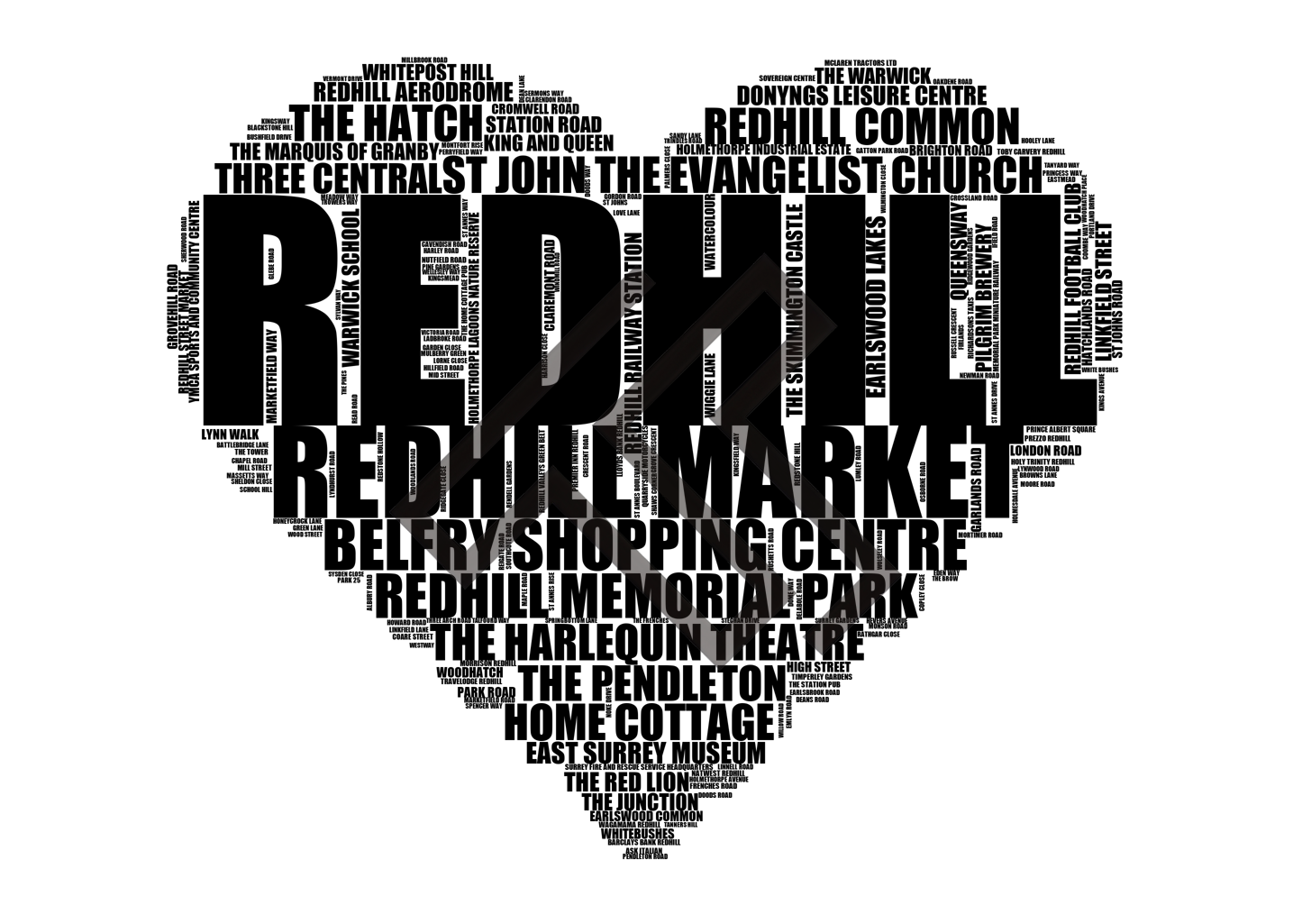 Redhill - Premium Typographic Word Cloud Prints, Posters & Gifts