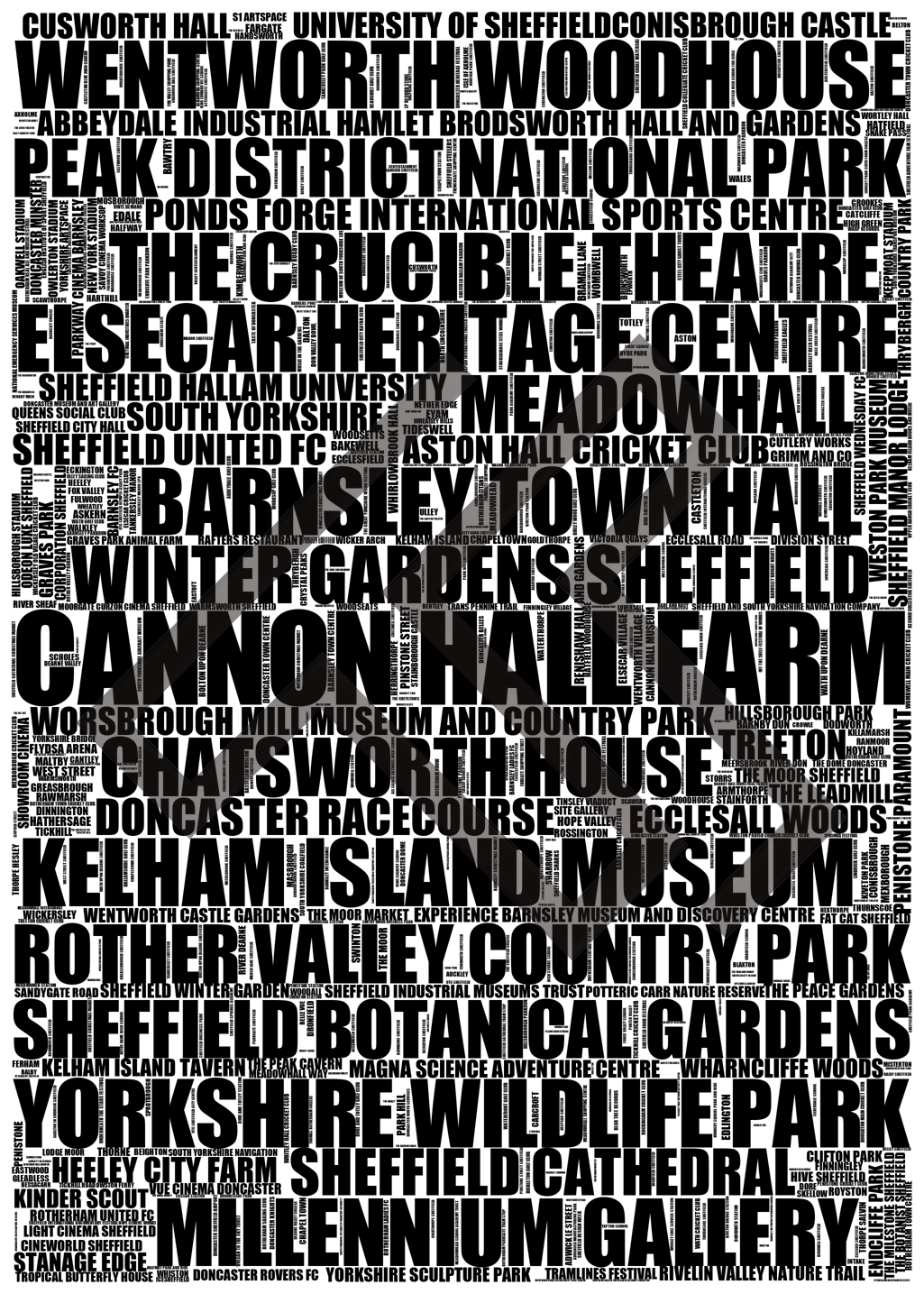 South Yorkshire - Premium Typographic Word Cloud Prints, Posters & Gifts