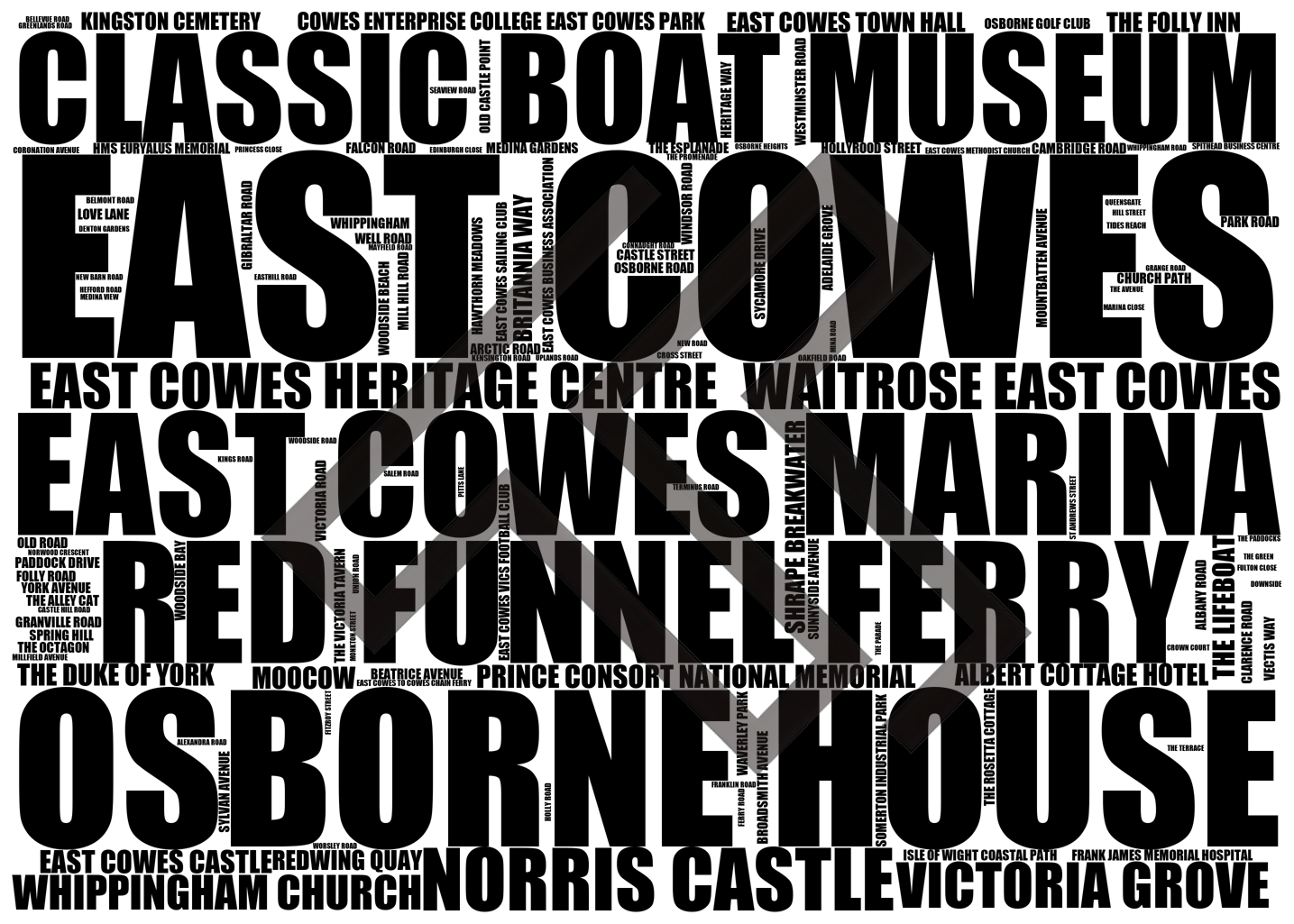 East Cowes - Premium Typographic Word Cloud Prints, Posters & Gifts