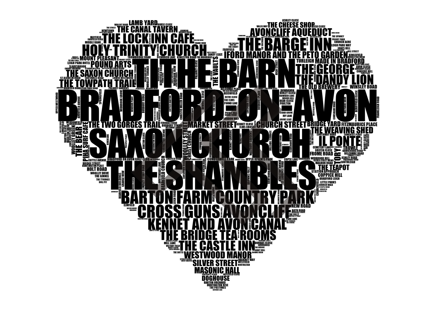 Bradford-on-Avon - Premium Typographic Word Cloud Prints, Posters & Gifts