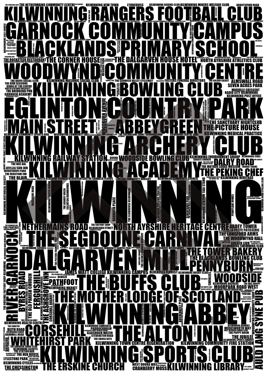 Kilwinning - Premium Typographic Word Cloud Prints, Posters & Gifts