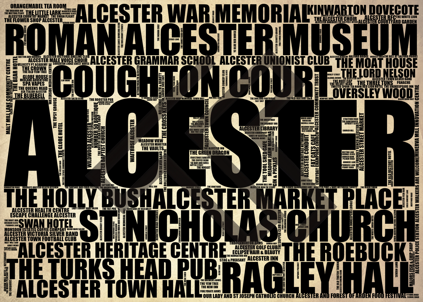 Alcester - Premium Typographic Word Cloud Prints, Posters & Gifts