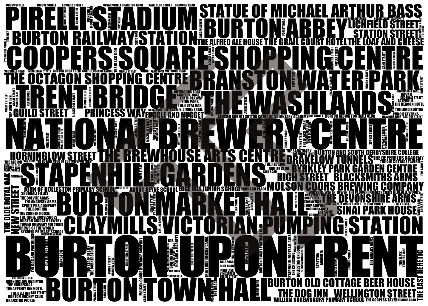 Burton upon Trent - Premium Typographic Word Cloud Prints, Posters & Gifts