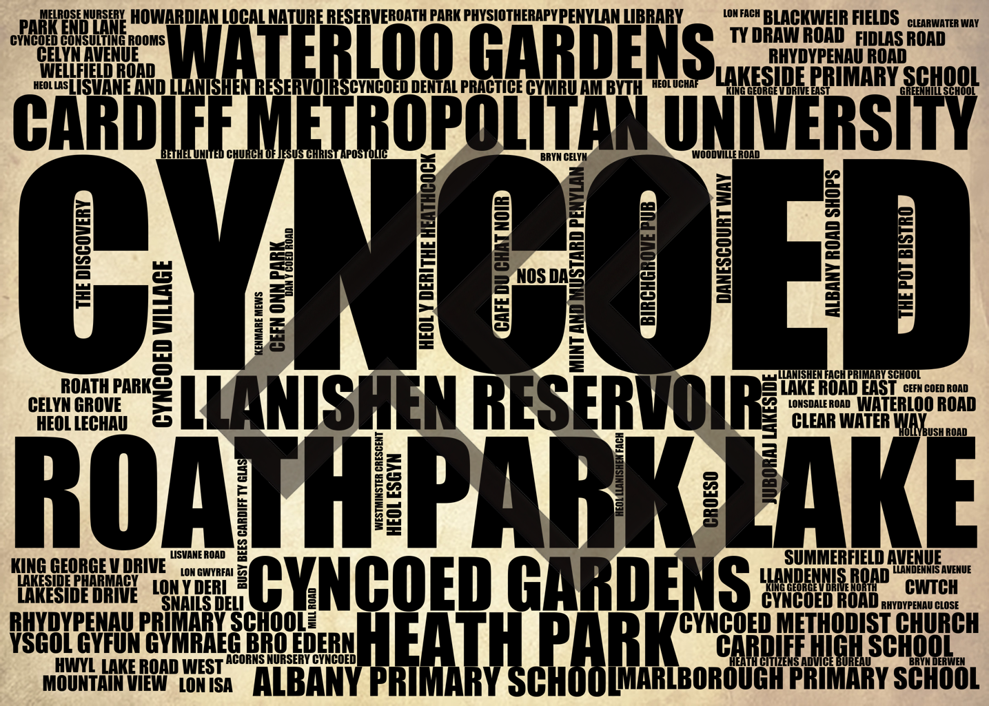 Cyncoed - Premium Typographic Word Cloud Prints, Posters & Gifts