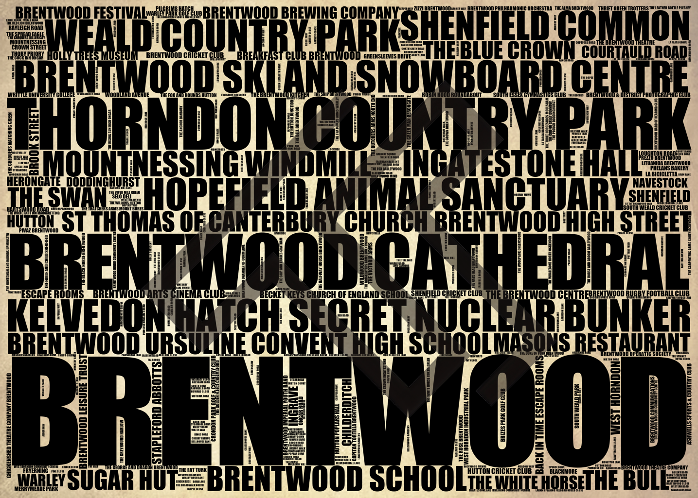 Brentwood - Premium Typographic Word Cloud Prints, Posters & Gifts