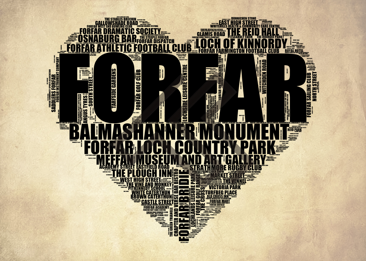 Forfar - Premium Typographic Word Cloud Prints, Posters & Gifts