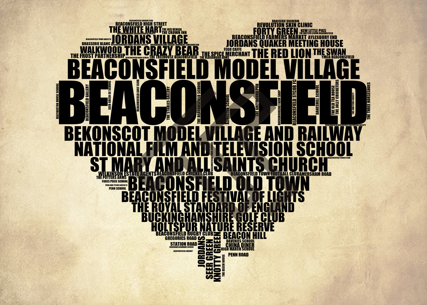 Beaconsfield - Premium Typographic Word Cloud Prints, Posters & Gifts