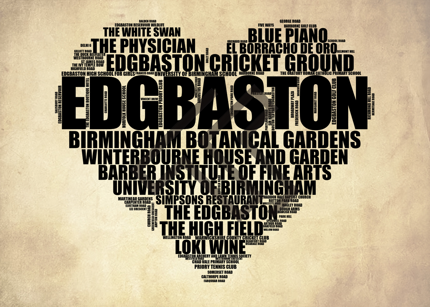 Edgbaston - Premium Typographic Word Cloud Prints, Posters & Gifts