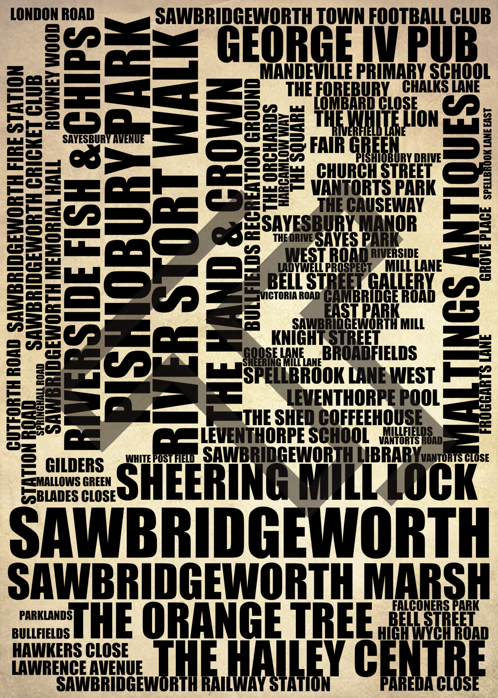 Sawbridgeworth - Premium Typographic Word Cloud Prints, Posters & Gifts