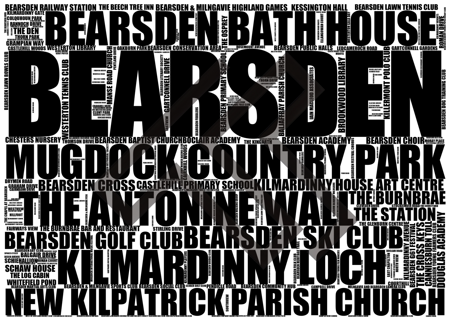 Bearsden - Premium Typographic Word Cloud Prints, Posters & Gifts