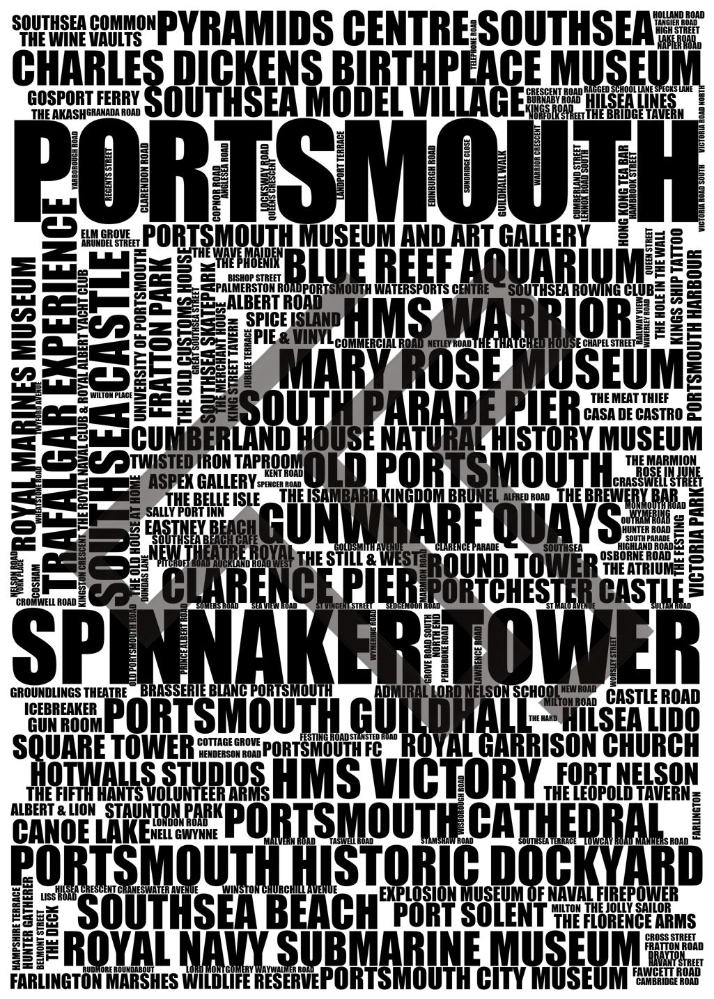 Portsmouth - Premium Typographic Word Cloud Prints, Posters & Gifts