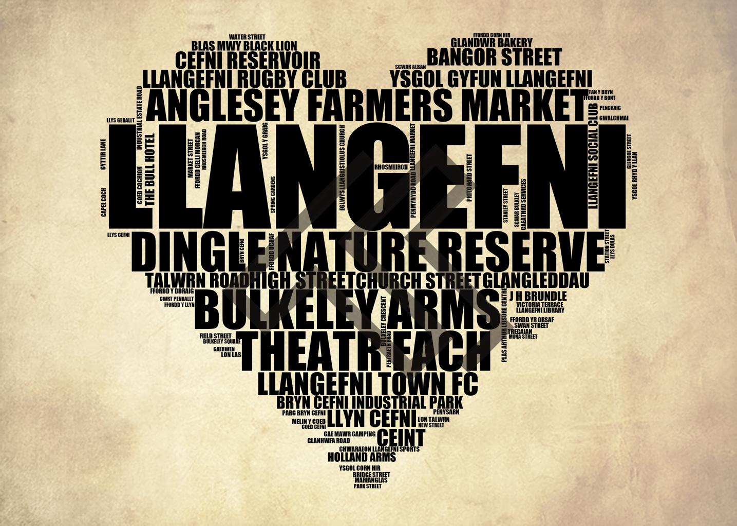 Llangefni - Premium Typographic Word Cloud Prints, Posters & Gifts