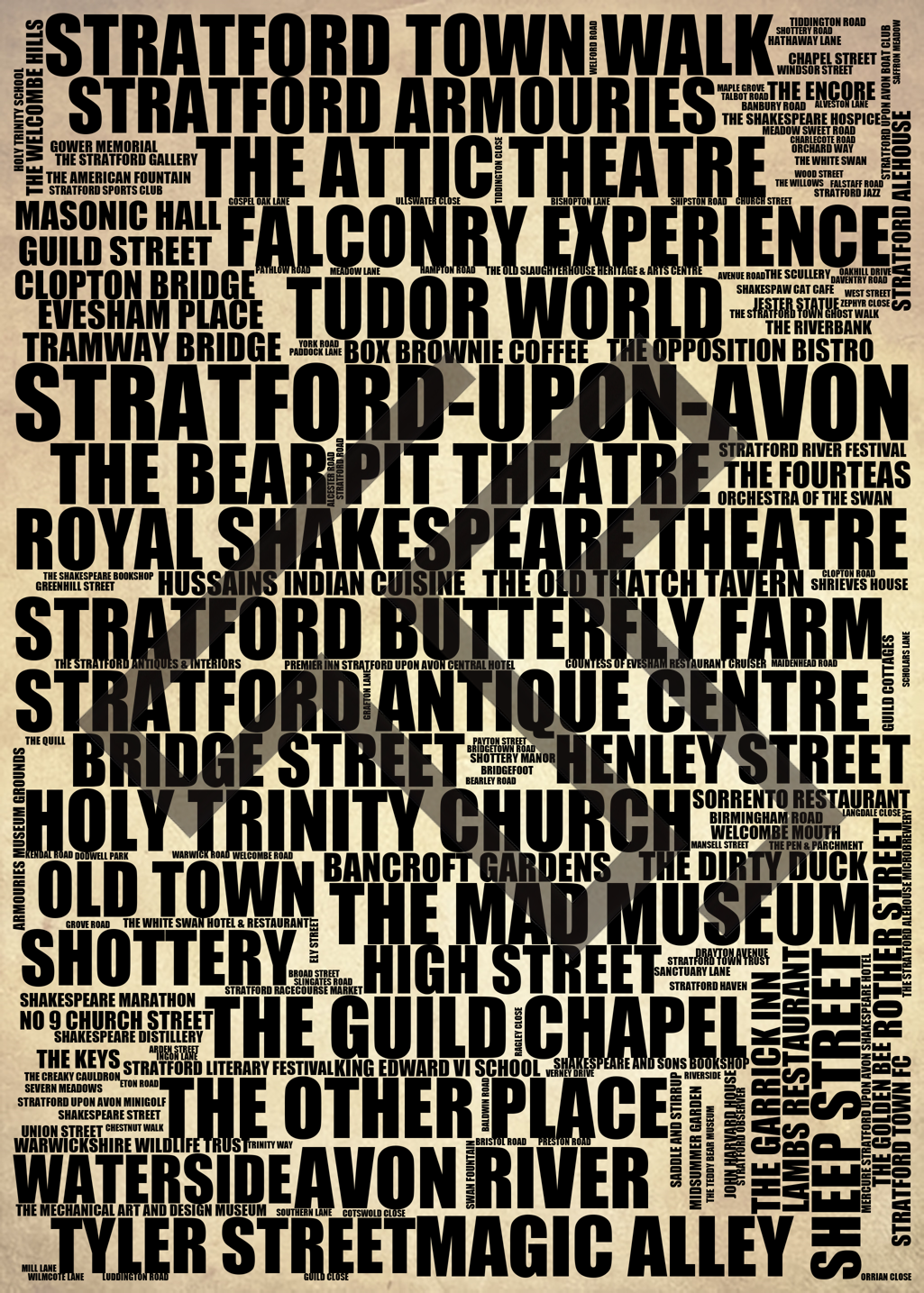 Stratford-upon-Avon - Premium Typographic Word Cloud Prints, Posters & Gifts