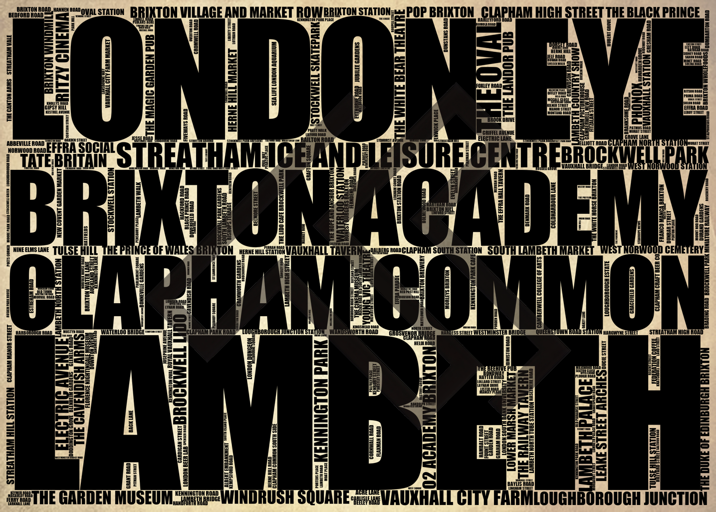 Lambeth - Premium Typographic Word Cloud Prints, Posters & Gifts