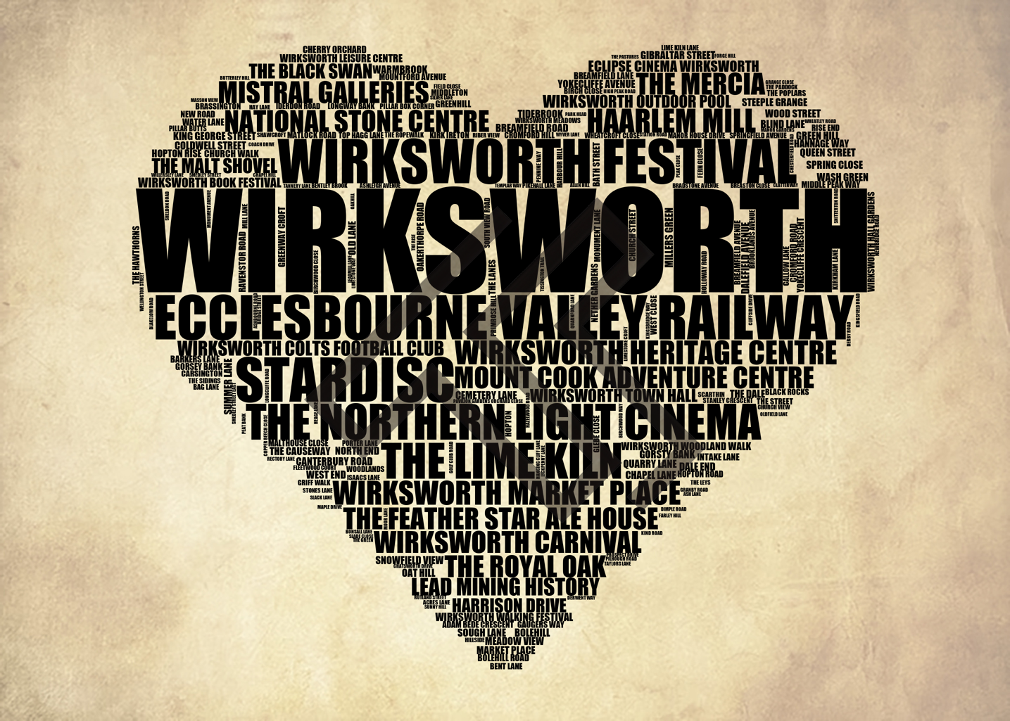 Wirksworth - Premium Typographic Word Cloud Prints, Posters & Gifts