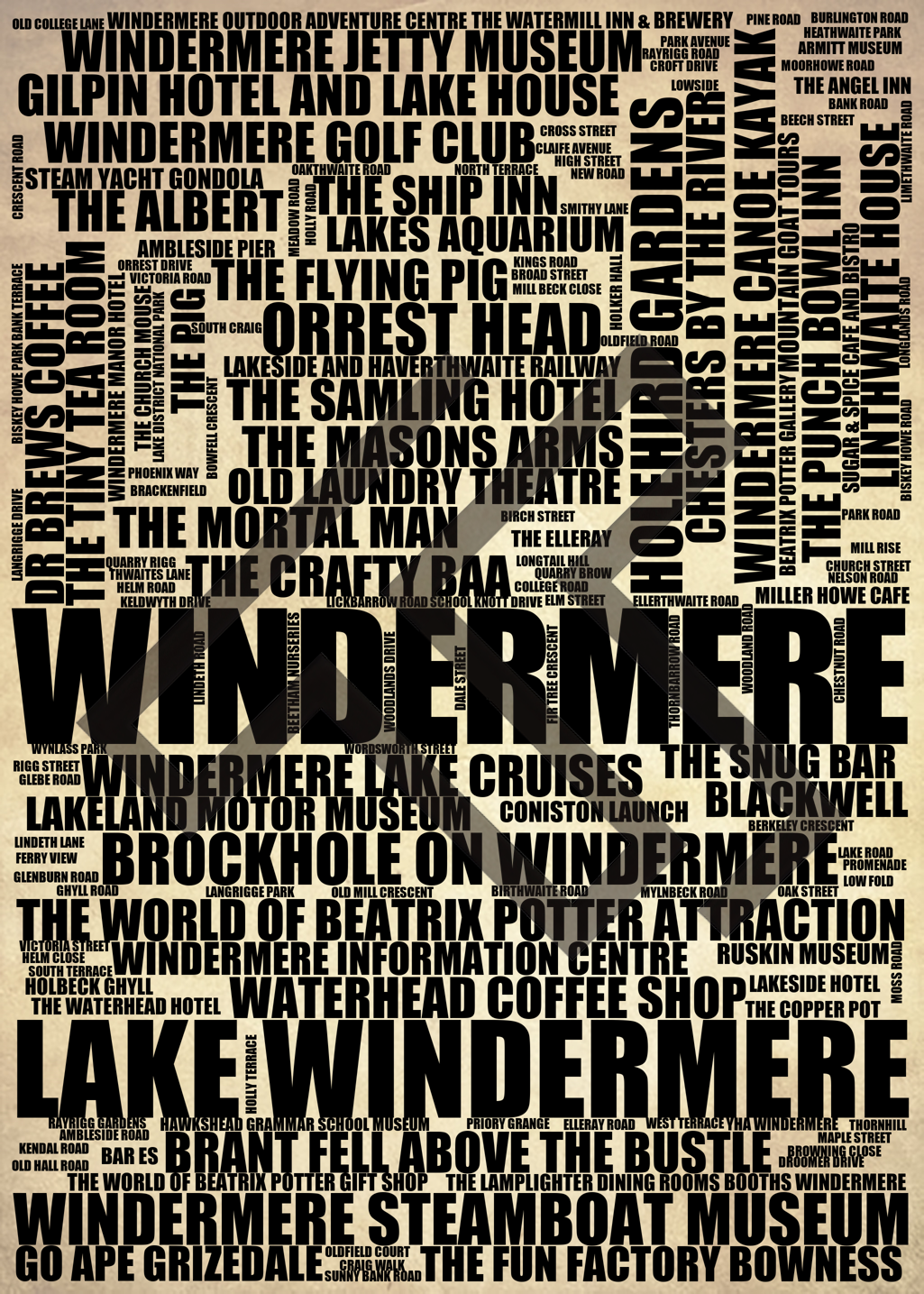 Windermere - Premium Typographic Word Cloud Prints, Posters & Gifts