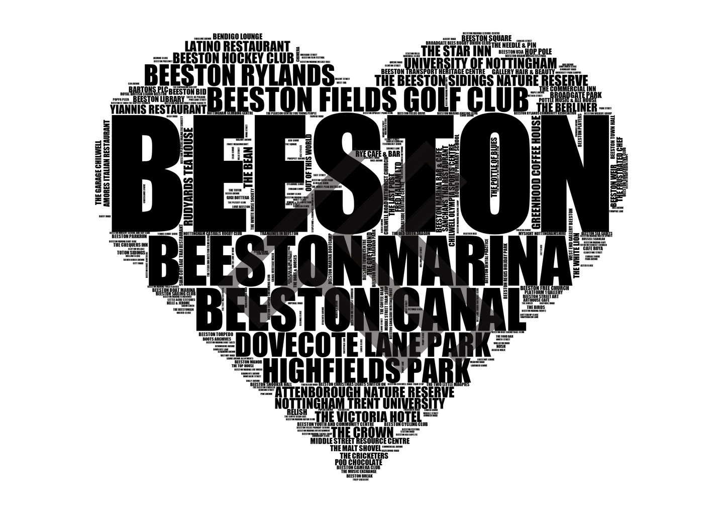 Beeston - Premium Typographic Word Cloud Prints, Posters & Gifts