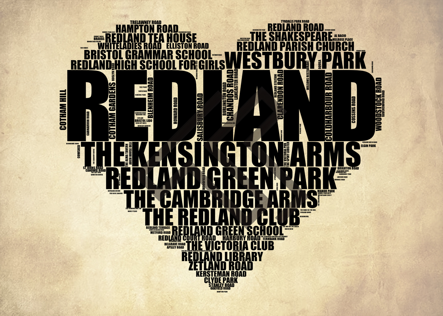 Redland - Premium Typographic Word Cloud Prints, Posters & Gifts