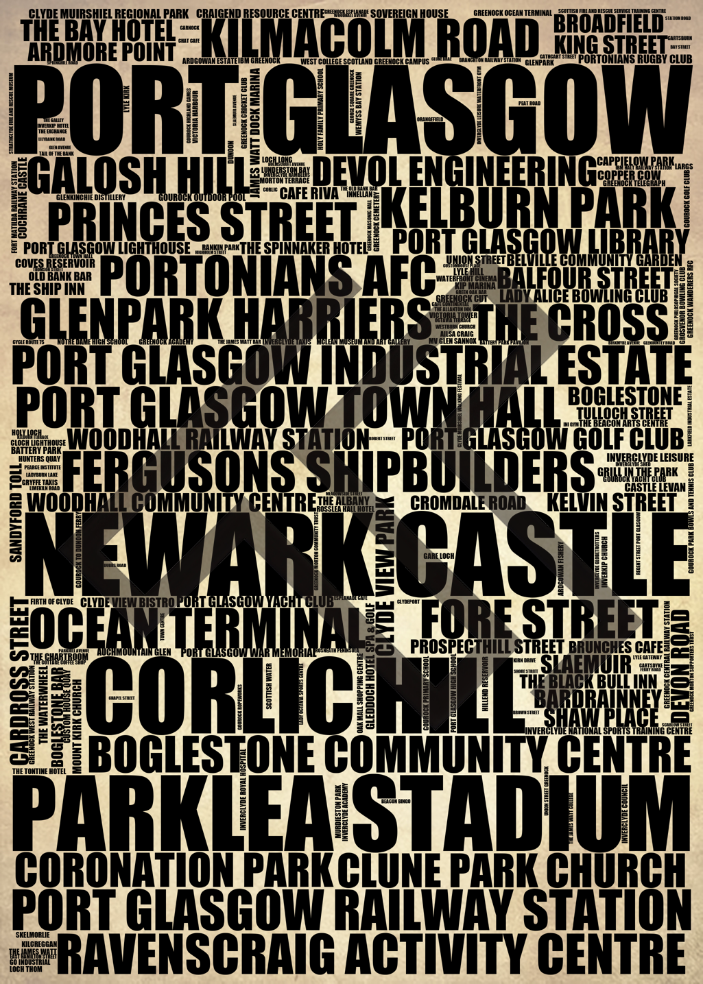 Port Glasgow - Premium Typographic Word Cloud Prints, Posters & Gifts