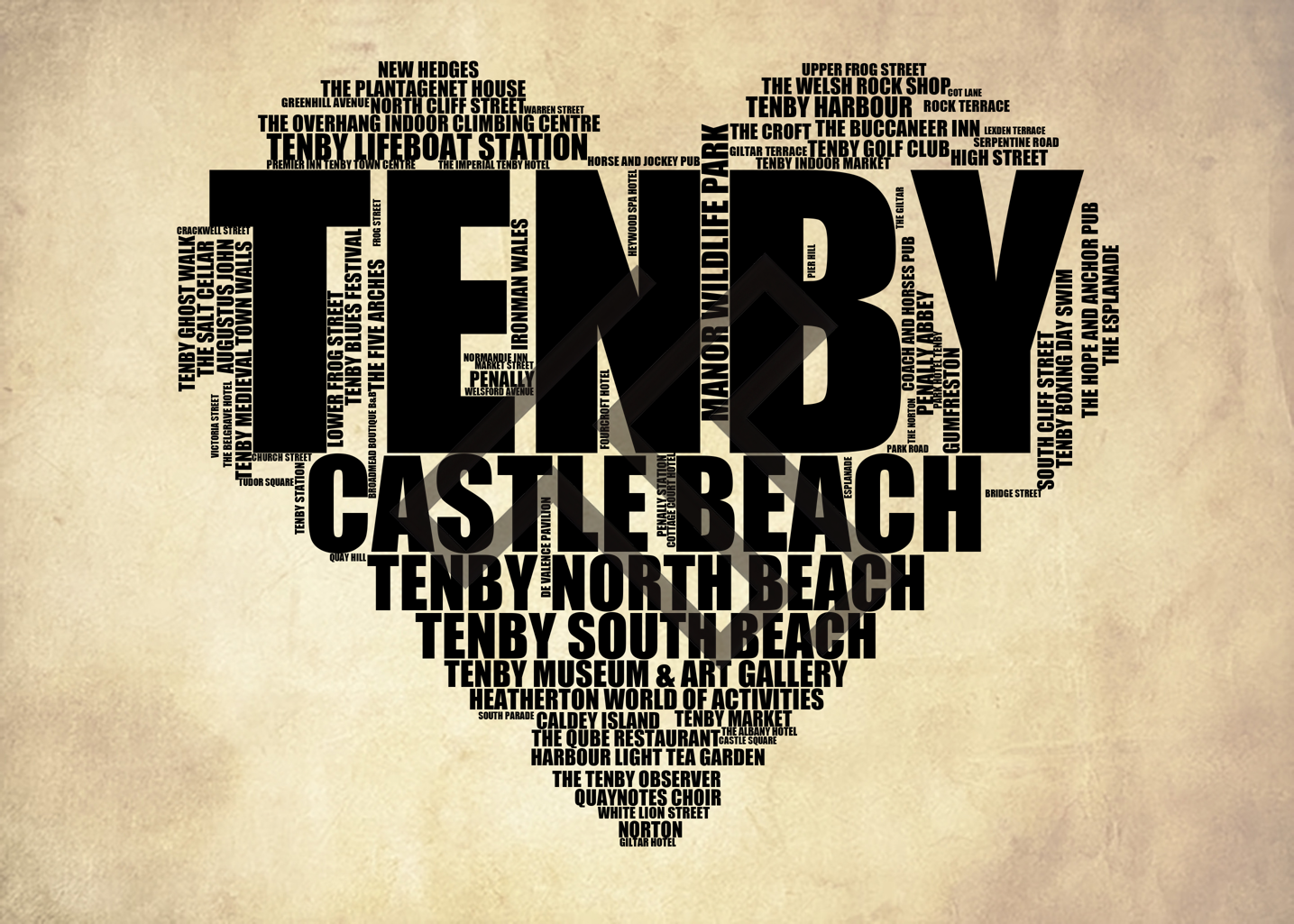 Tenby - Premium Typographic Word Cloud Prints, Posters & Gifts