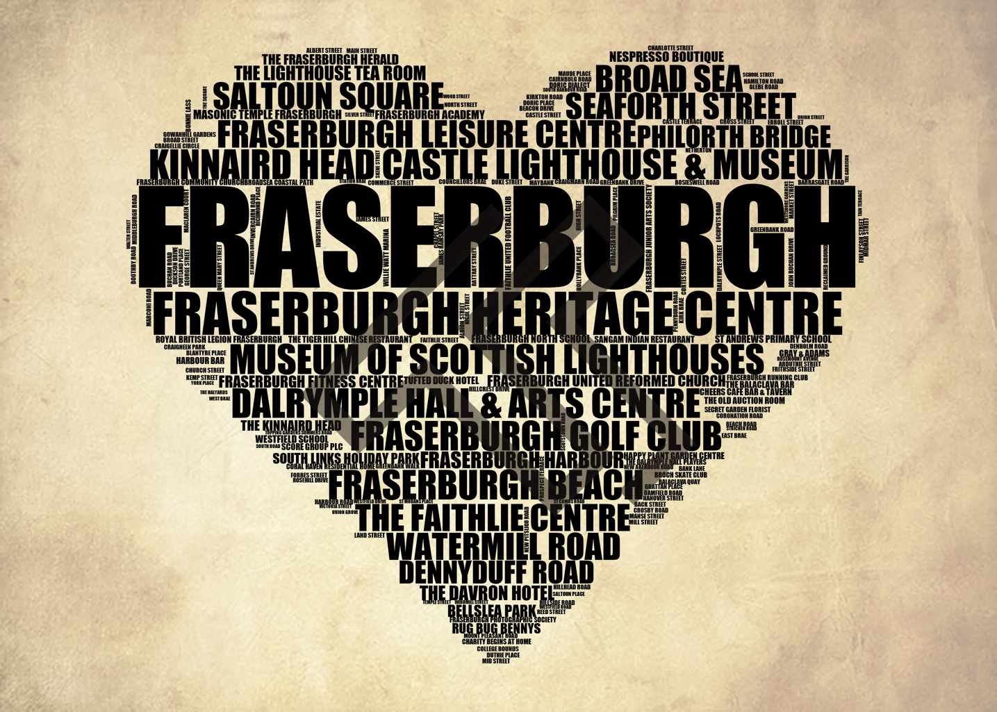 Fraserburgh - Premium Typographic Word Cloud Prints, Posters & Gifts