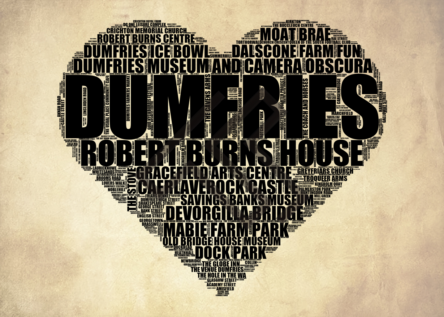 Dumfries - Premium Typographic Word Cloud Prints, Posters & Gifts