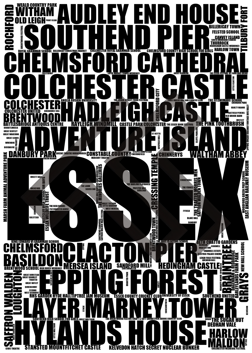 Essex - Premium Typographic Word Cloud Prints, Posters & Gifts