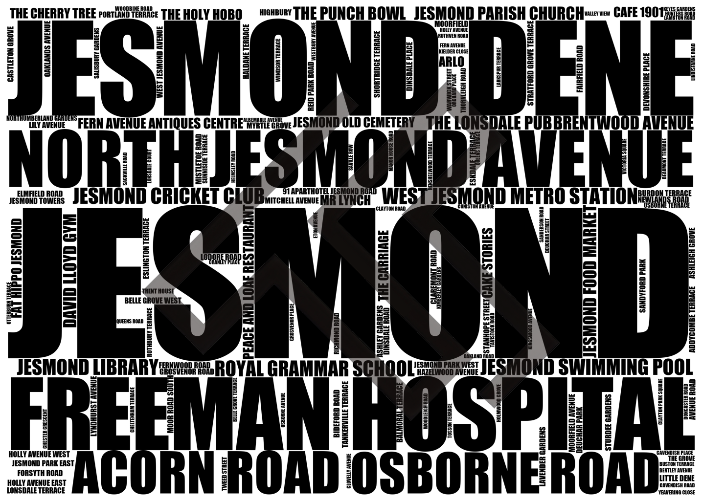 Jesmond - Premium Typographic Word Cloud Prints, Posters & Gifts