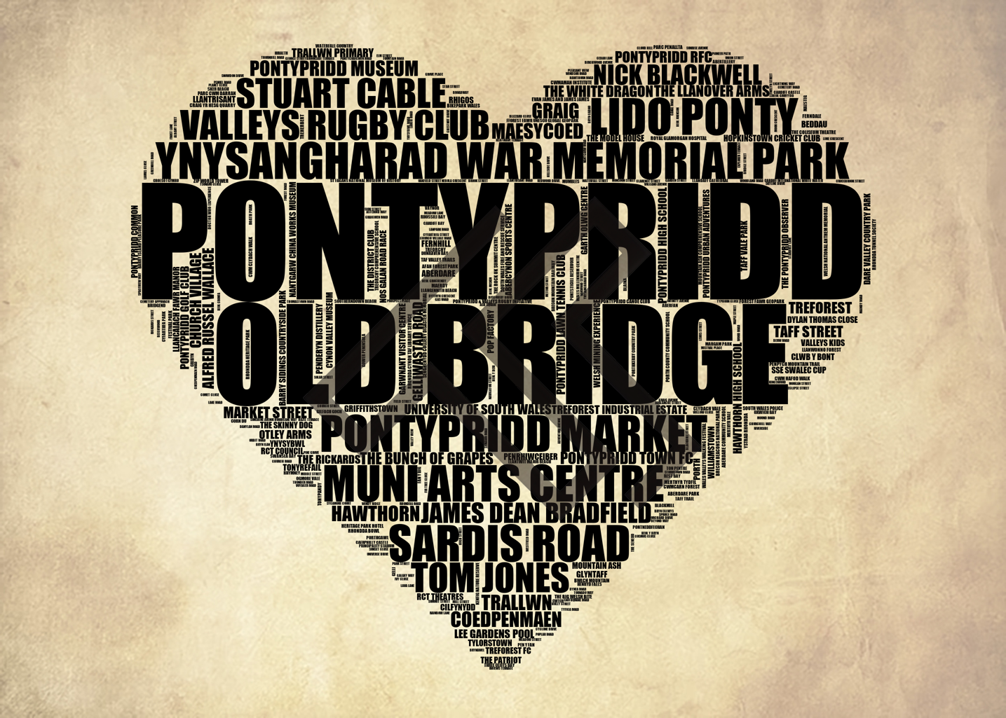 Pontypridd - Premium Typographic Word Cloud Prints, Posters & Gifts