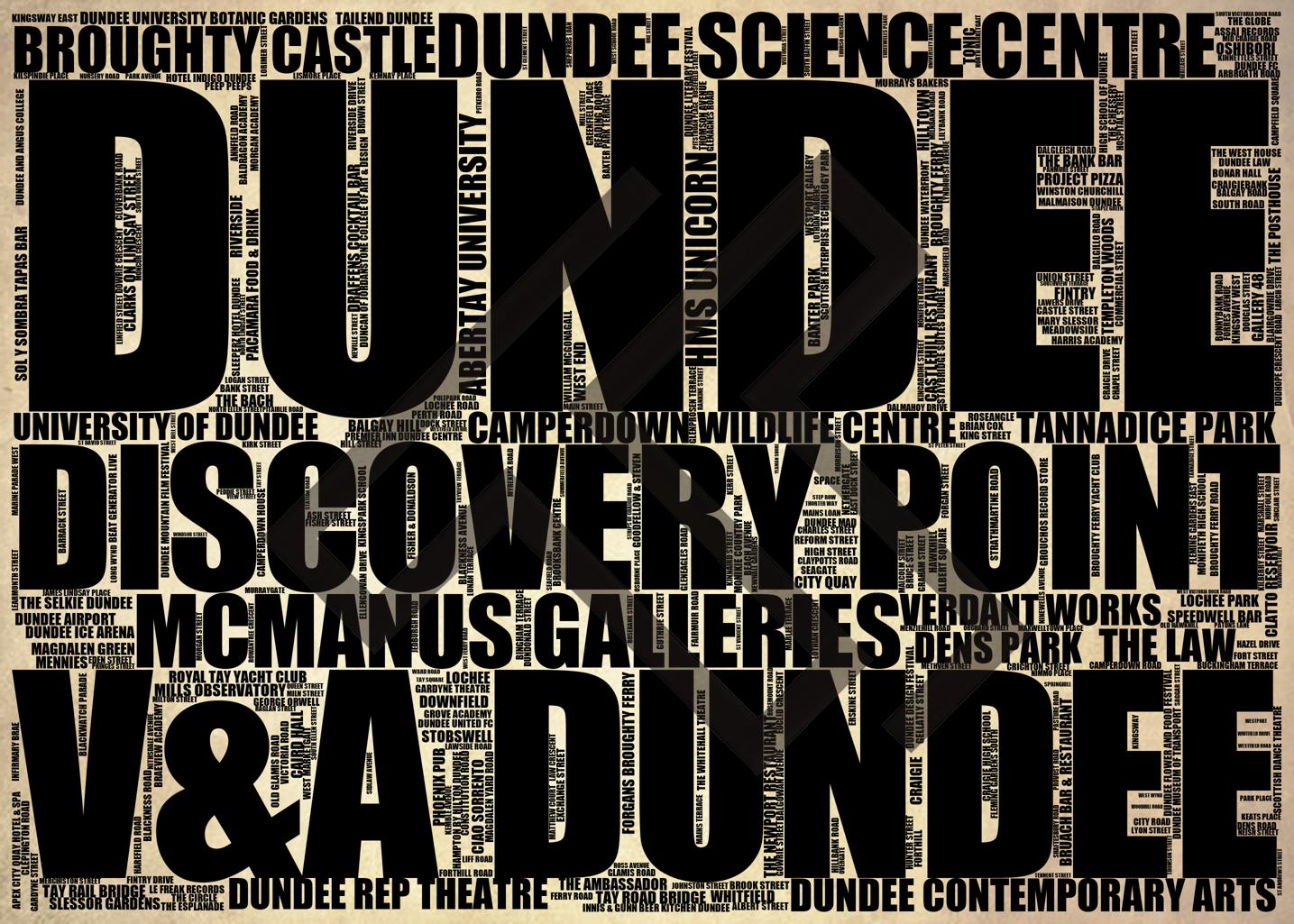 Dundee - Premium Typographic Word Cloud Prints, Posters & Gifts