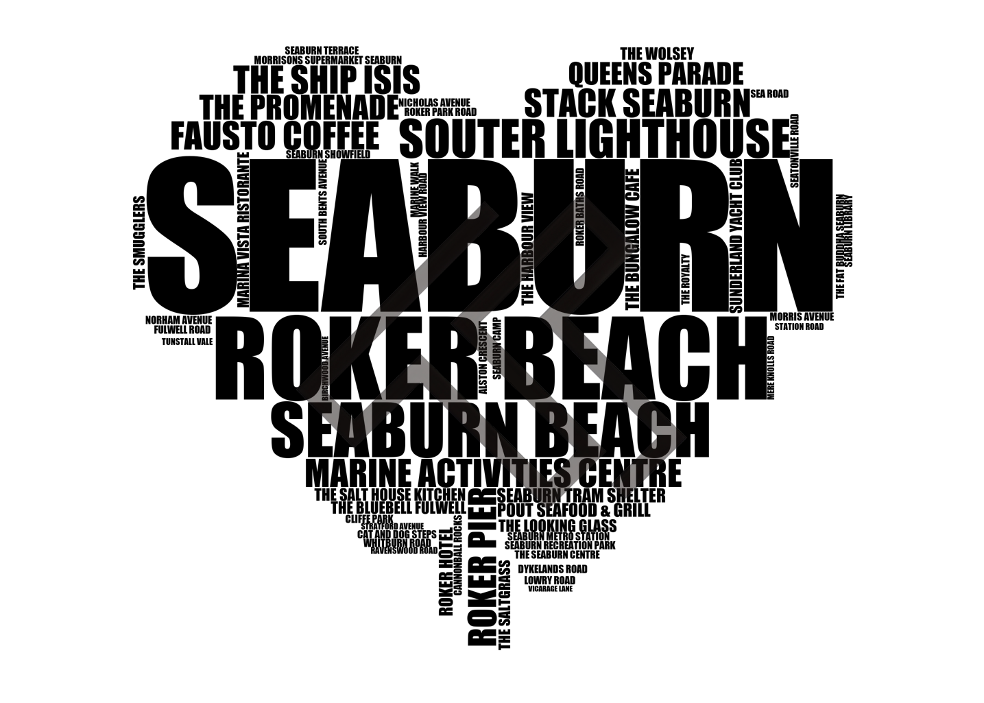 Seaburn - Premium Typographic Word Cloud Prints, Posters & Gifts