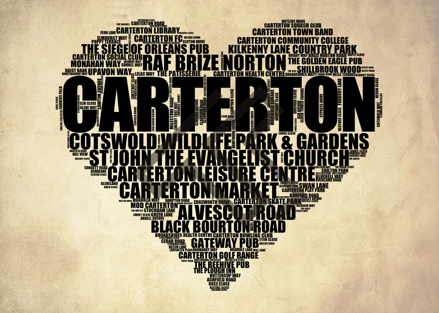 Carterton - Premium Typographic Word Cloud Prints, Posters & Gifts